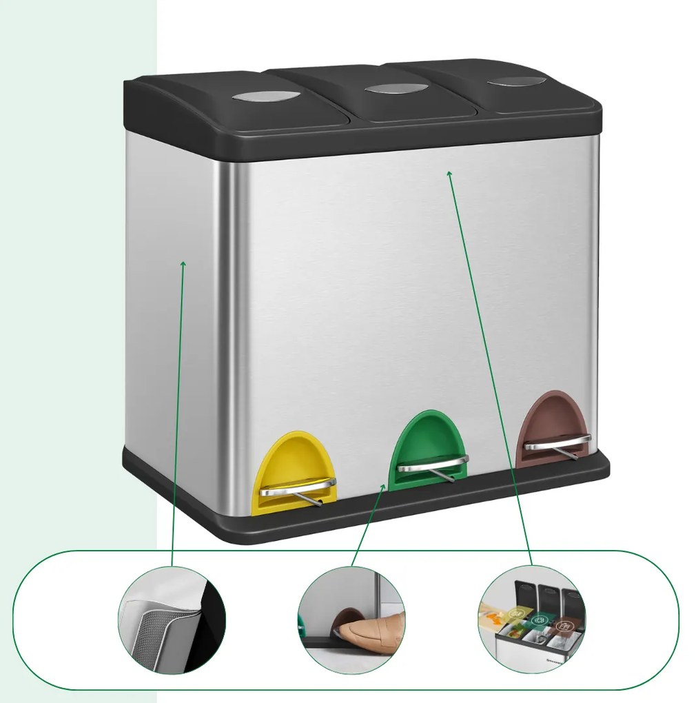 Kosz do segregacji odpadów SORT, 24l (3x8l), srebrna Jurhan