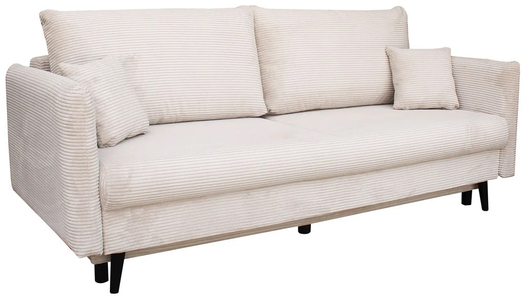 Beżowa sztruksowa kanapa rozkładana z pojemnikiem P5-H93