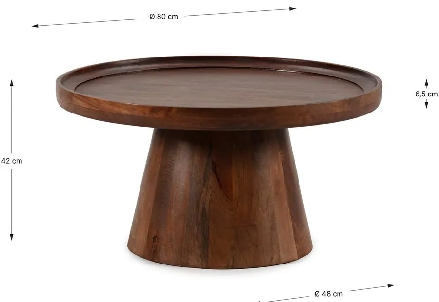 Ciemnobrązowy okrągły stolik z litego drewna mango ø 80 cm Rose – MOME
