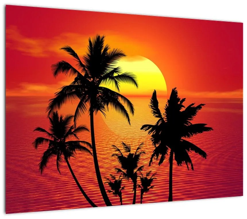 Obraz na szkle sylwetki wyspy z palmami (70x50 cm)