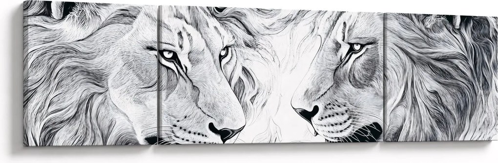 Obraz - Rysowane lwie głowy (170x50 cm)