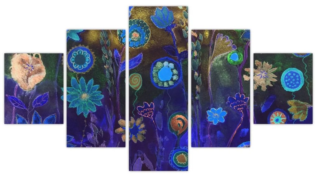Obraz ciemnoniebieskich kwiatów (125x70 cm)