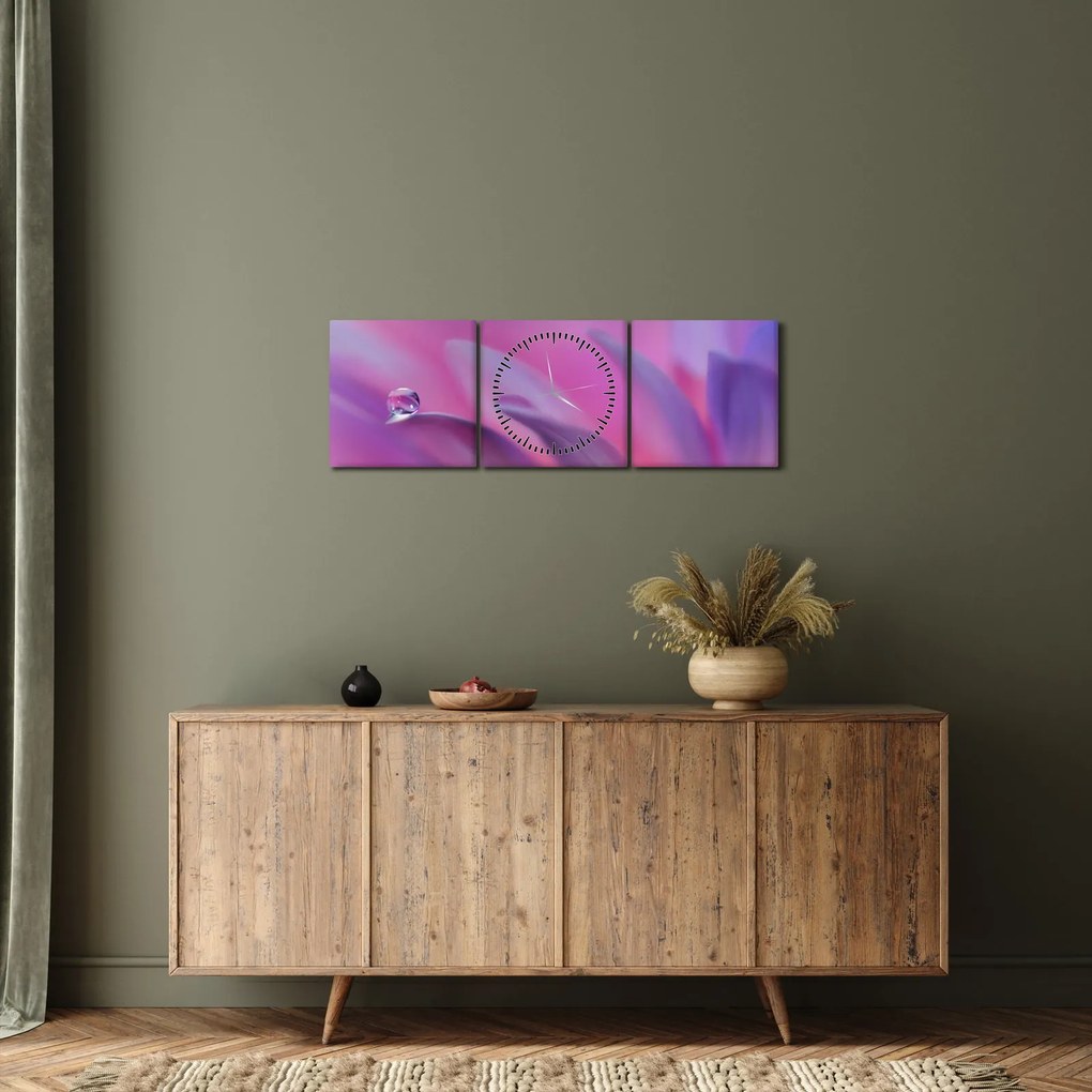 Obraz - Kropla na kwiecie (z zegarem) (90x30 cm)