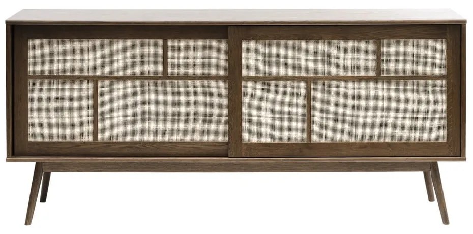 Ciemnobrązowa niska komoda w dekorze dębu z drzwiami przesuwnymi 180x80 cm Barrali – Unique Furniture