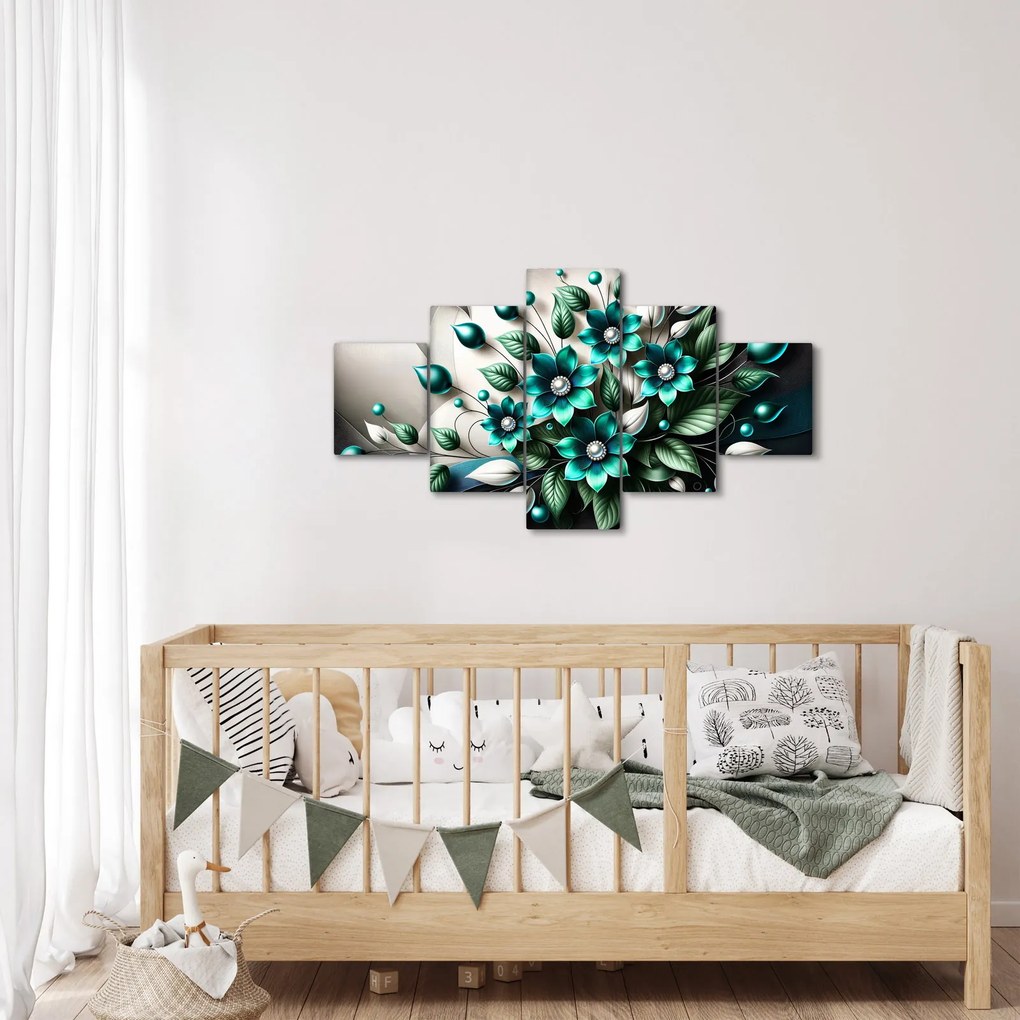 Obraz - 3D turkusowe kwiaty (125x70 cm)
