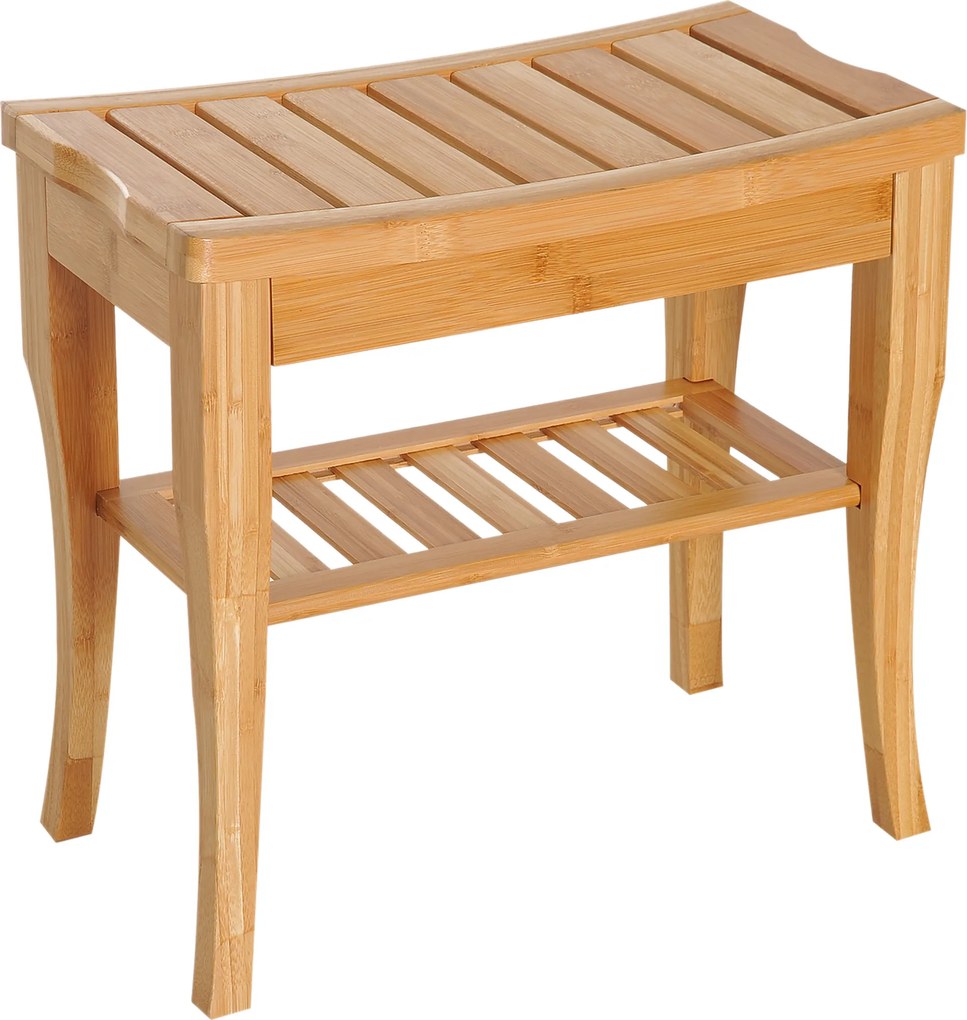 HOMCOM Ławka prysznicowa bambusowa z półką siedzisko krzesło do łazienki naturalne 47,5 x 26 x 44,5 cm | Aosom PL