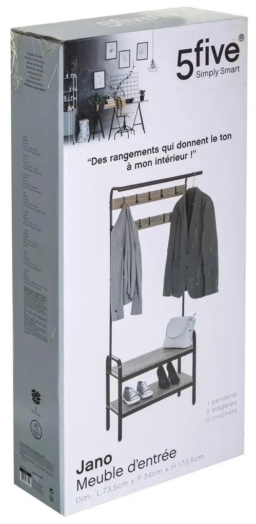Wieszak do przedpokoju na kurtki + 2 półki na buty, 74x34x170 cm