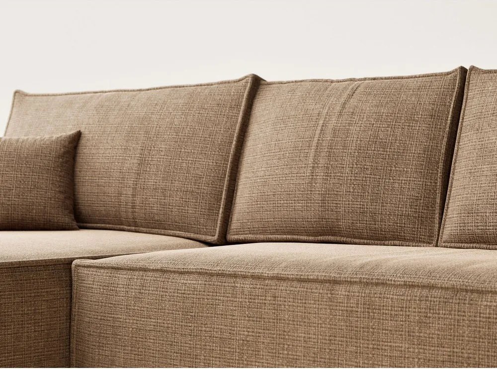 Jasnobrązowy rozkładany/ze schowkiem narożnik z tkaniny szenilowej (lewostronny/z szezlongiem) Maze – Maison de Rêve