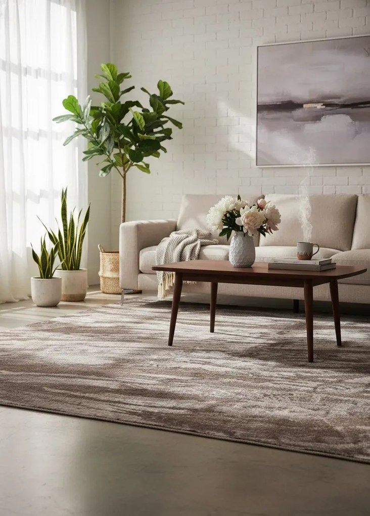 Brązowy prostokątny dywan do salonu R7-L07