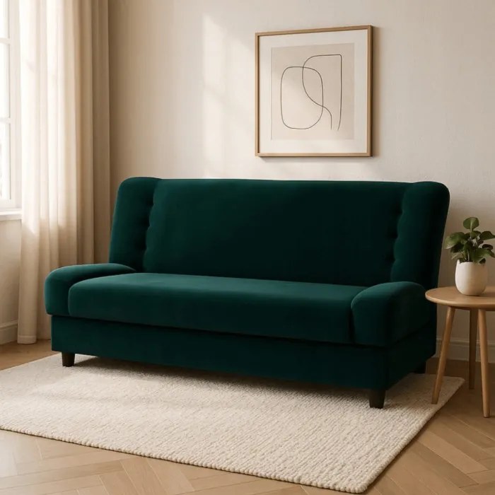 Sofa z Funkcją Spania PIANO Rozkładana Wersalka Dwuosobowa Zielona Nowoczesna do Salonu
