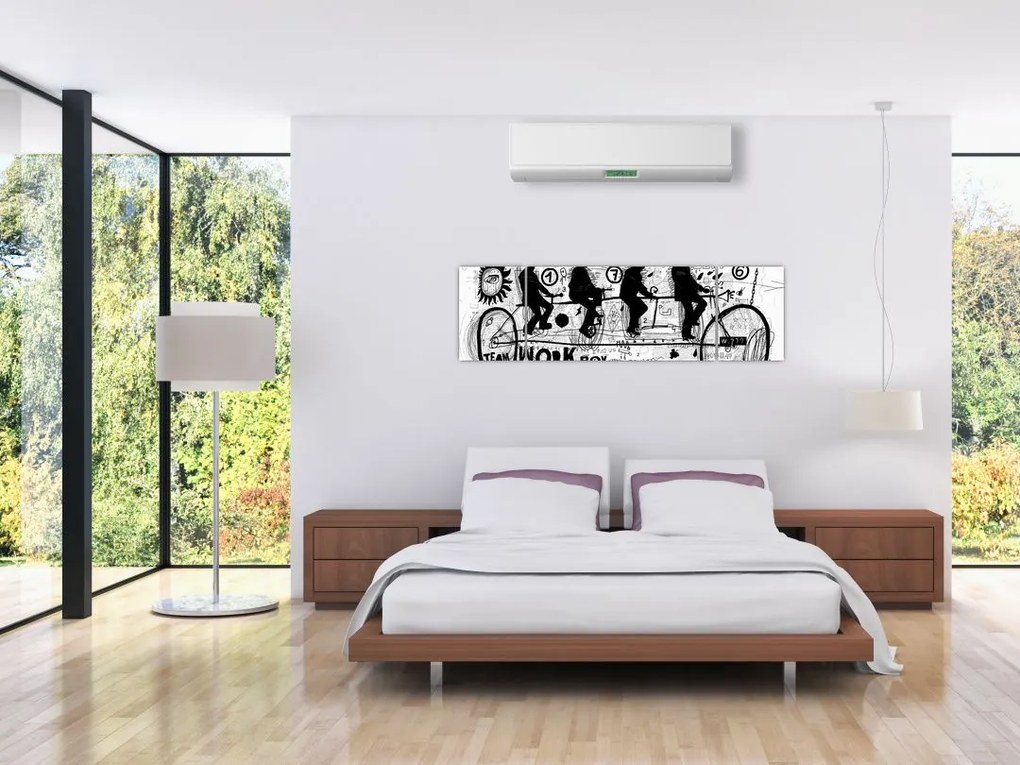 Obraz - Praca zespołowa, jazda na rowerze (170x50 cm)