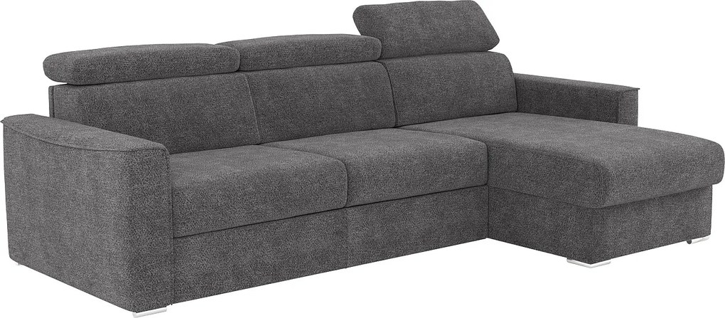 Kanapa narożna dwustronna rozkładana w tkaninie typu szenil w kolorze antracytowym – Powierzchnia spania 140 cm – Materac 22 cm z pianki memory VIZIR.