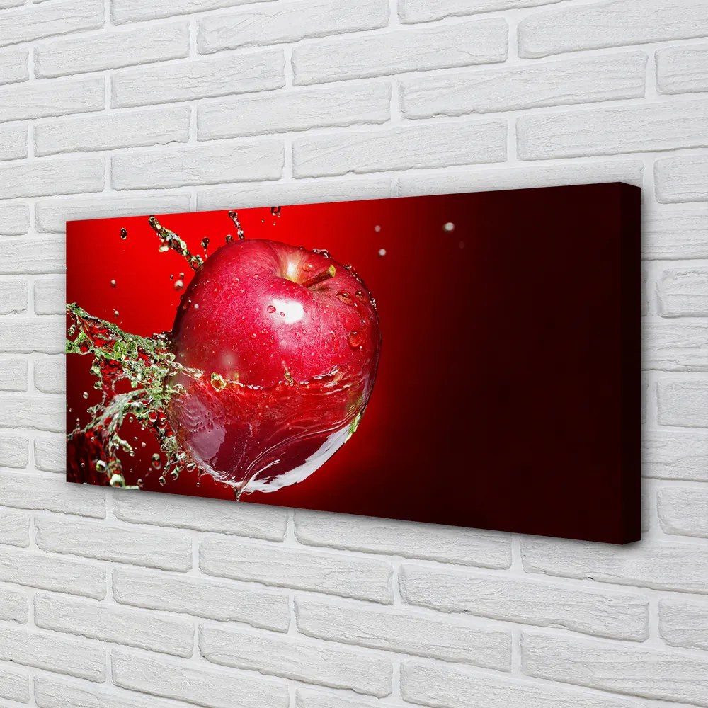 Obraz drukowany na płótnie Czerwone Jabłko z Kroplami Wody
