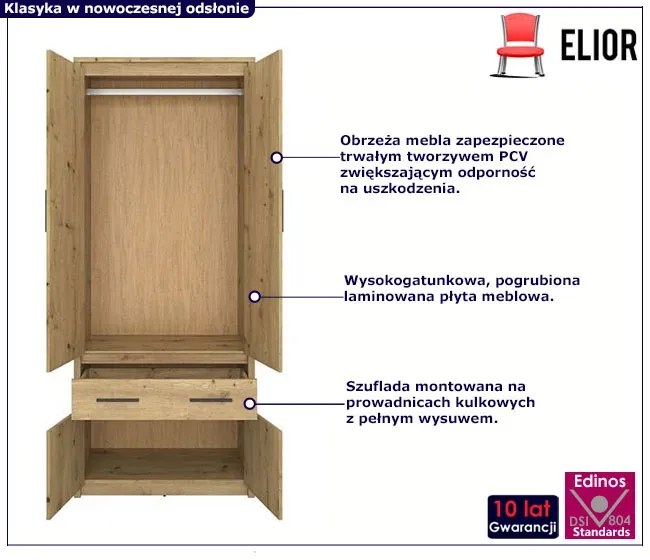 Szafa stojąca na ubrania z drążkiem dąb artisan - Toreso 15X