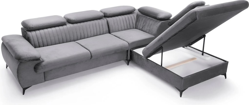 Masseno Narożnik FIORE z funkcją spania i pojemnikiem na pościel Narozniki L, Rozkładana sofa - Szary, MONOLITH 85