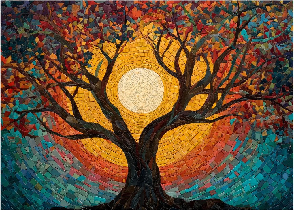 Obraz na szkle - Słońce w koronie drzewa życia (70x50 cm)