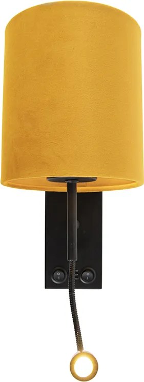 Lampa ścienna czarna z aksamitnym żółtym kloszem - Stacca
