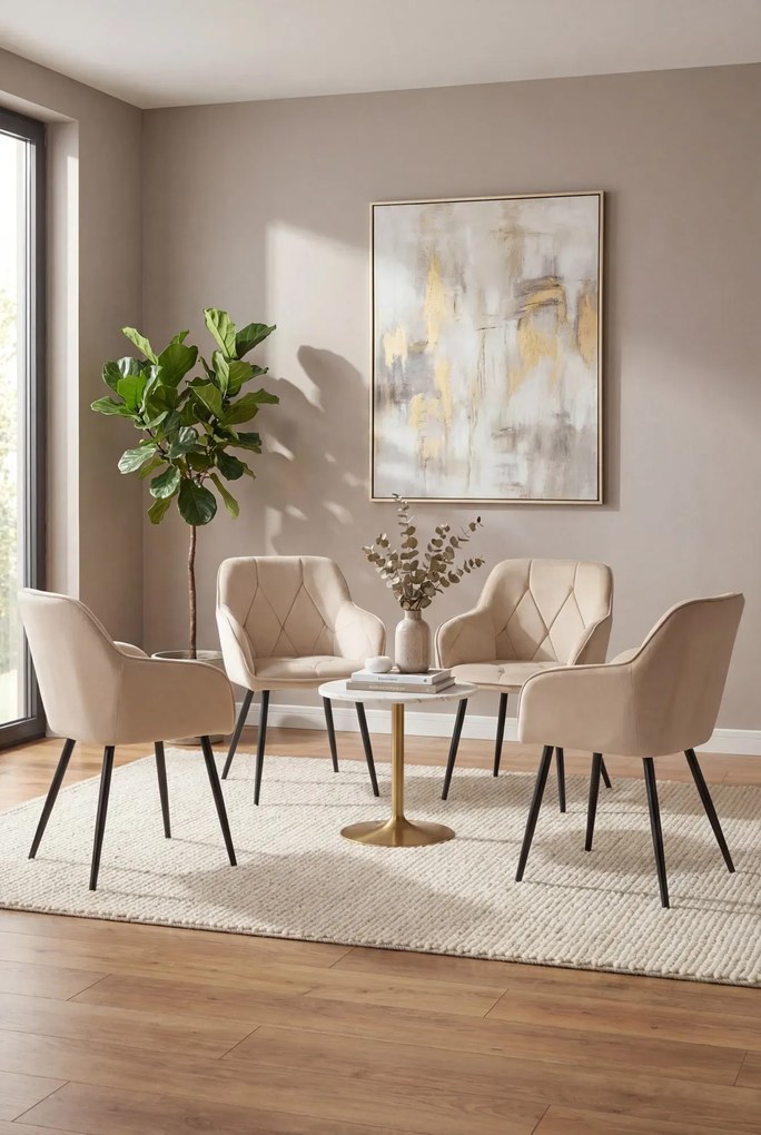 Zestaw 4 beżowych krzeseł pikowanych P4-P02