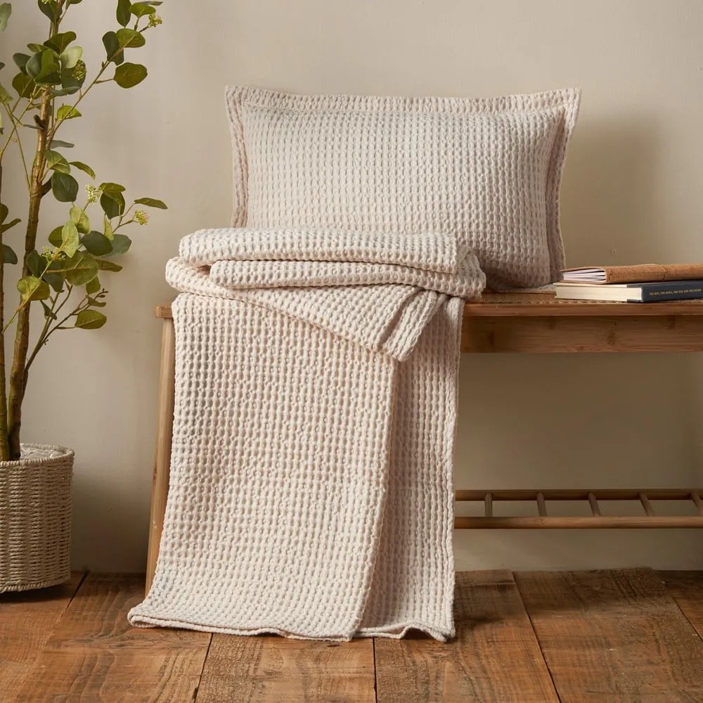 Beżowy bawełniany koc 150x200 cm Jaipur Chunky Waffle – Pineapple Elephant