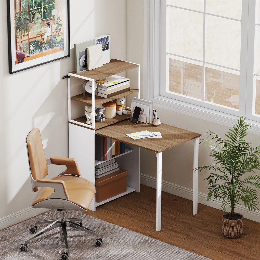 HOMCOM Biurko składane z 4 półkami Biurko komputerowe Stół do pracy 105 x 60 x 127 cm Drewno naturalne | Aosom PL