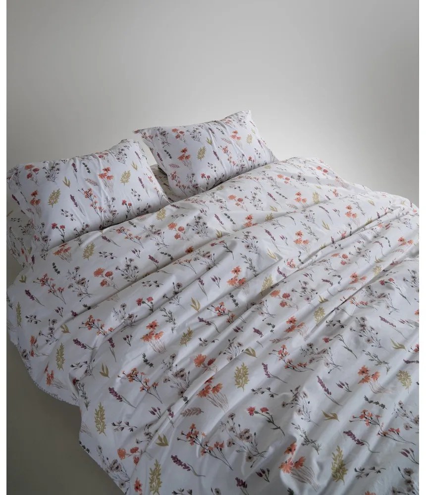 Biała pościel jednoosobowa z bawełny renforcé 140x200 cm Floral Dance Autumn – Mila Home Luxury