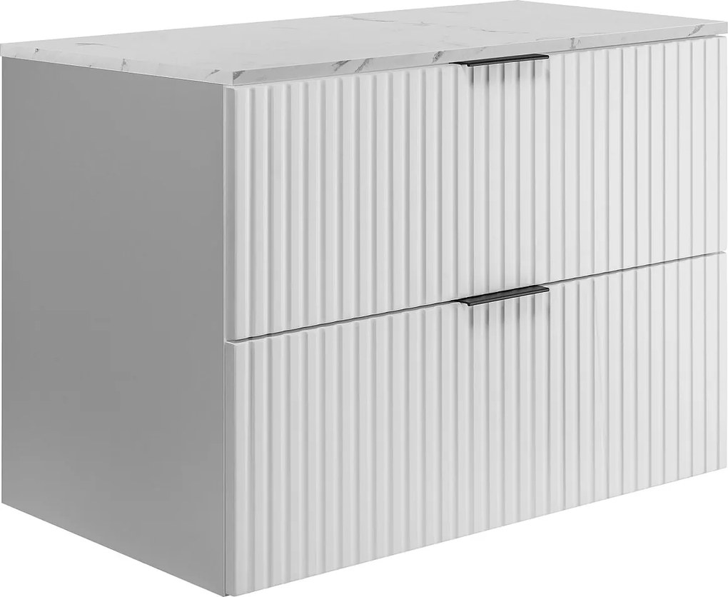 Wandhängender Badezimmerschrank, weiß / Arbeitsplatte aus weißem Marmor (MDF), 80 x 57 x 46 cm