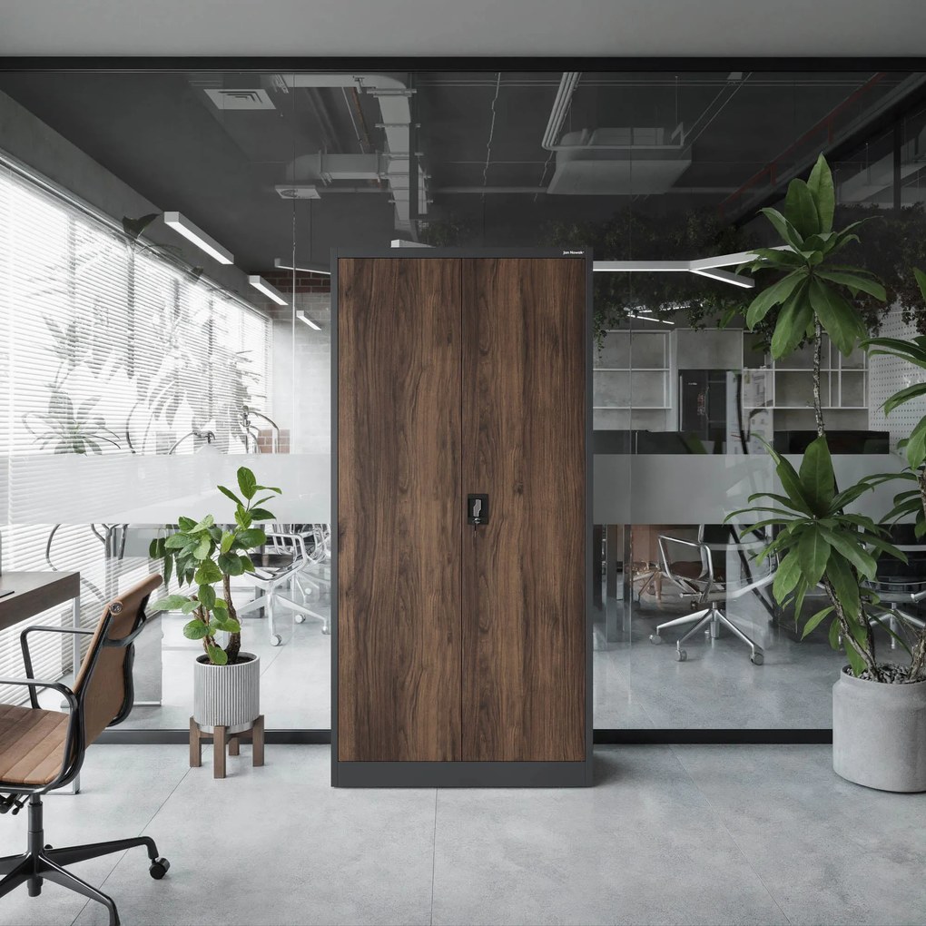 Szafa biurowa na dokumenty antracytowa/ orzech: Eco Design JAN, 900 x 1850 x 400 mm