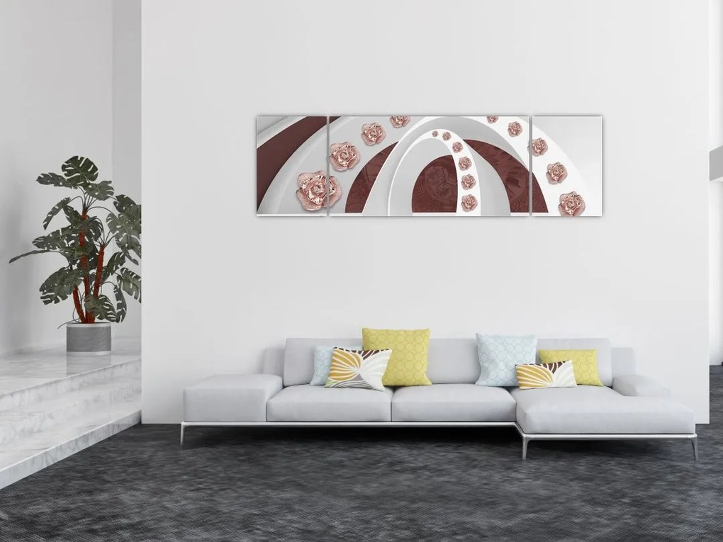 Obraz - Chmury 3D z kwiatami (170x50 cm)