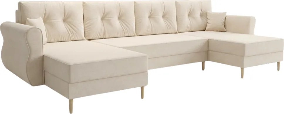 Rozkładana sofa narożna w kształcie U SILVIANO 300x140 cm, kremowa + 2 poduszki GRATIS
