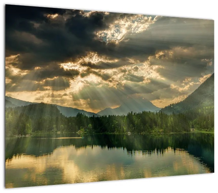 Obraz jeziora, przez które prześwieca słońce (70x50 cm)