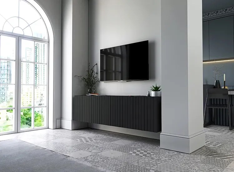 Czarna lamelowa szafka rtv ścienna - Filo 6X
