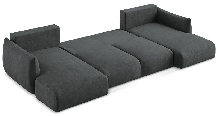 Ciemnoszary rozkładany narożnik z tkaniny szenilowej (w kształcie litery U) Leila – Makamii