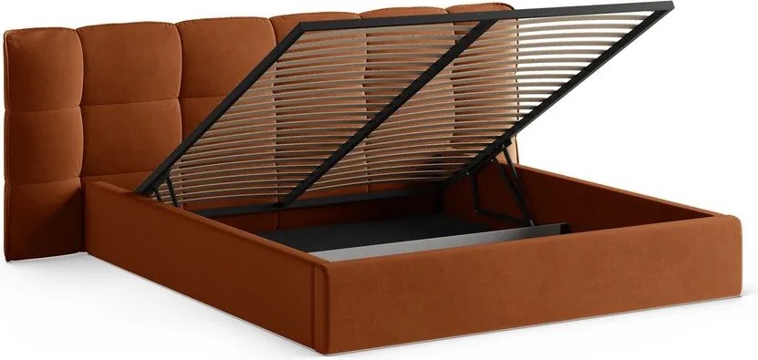 Tapicerowane łóżko dwuosobowe ze schowkiem ze stelażem 180x200 cm w kolorze terakoty Eric – Micadoni