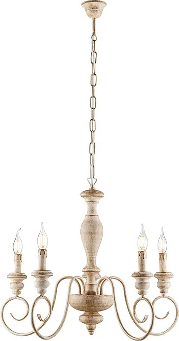 Żyrandol Cascina z drewna i żelaza w kolorze białym i gołębiej szarości, 5 świateł, 115 Ø60 BL265-5-BT