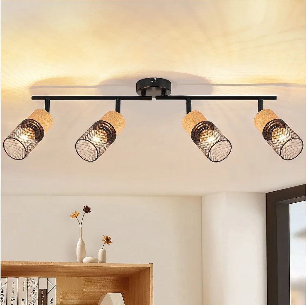 NETTLIFE Drewniana lampa sufitowa E14 Lampa sufitowa z możliwością regulacji 350° Vintage kinkiet Lampa kuchenna Możliwość regulacji bez żarówki