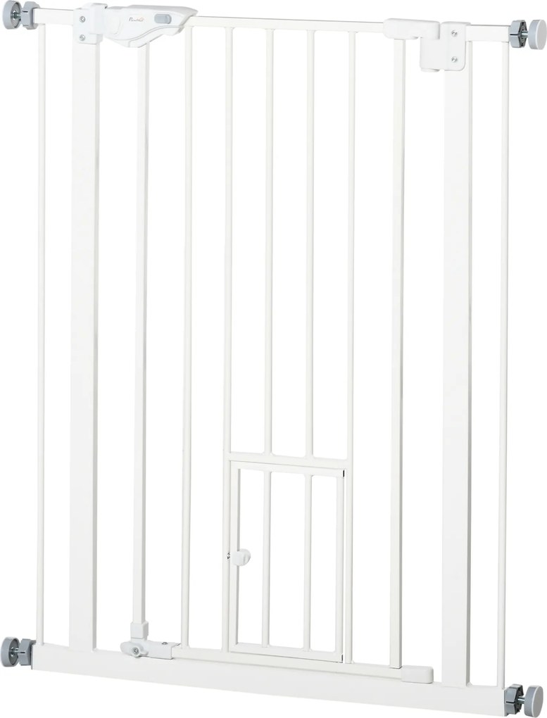 PawHut Barierka Zabezpieczająca Drzwi dla Psów z Ochraniaczem Ściany Biała 74-80x5x91,4cm | Aosom PL