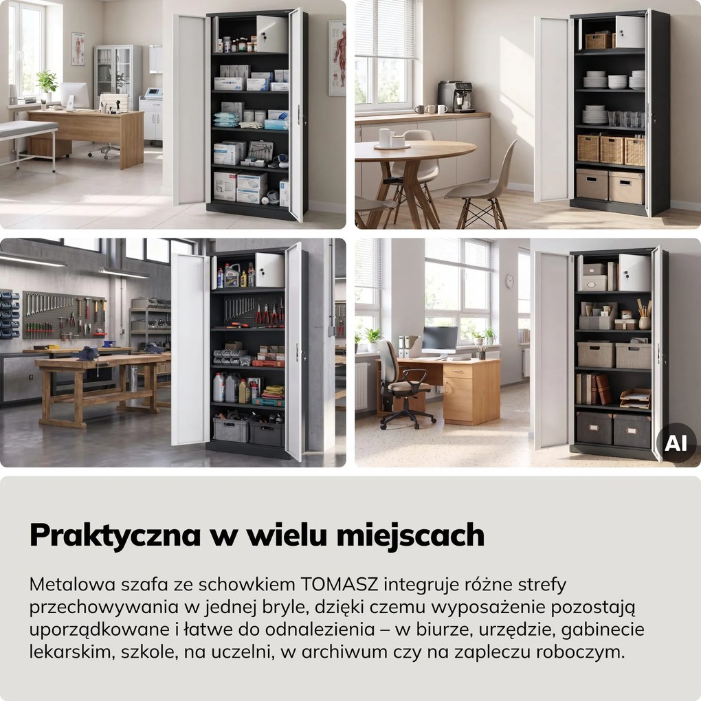 Szafa metalowa ze schowkiem antracytowo-biała, 900x1850x450 mm: TOMASZ