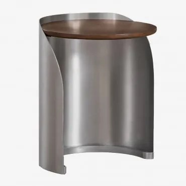 Zestaw 2 Okrągłych Stolików Nocnych Z Drewna Mango I Stali Nierdzewnej Xireisa Ø45 Cm - ↑55 Cm - Sklum