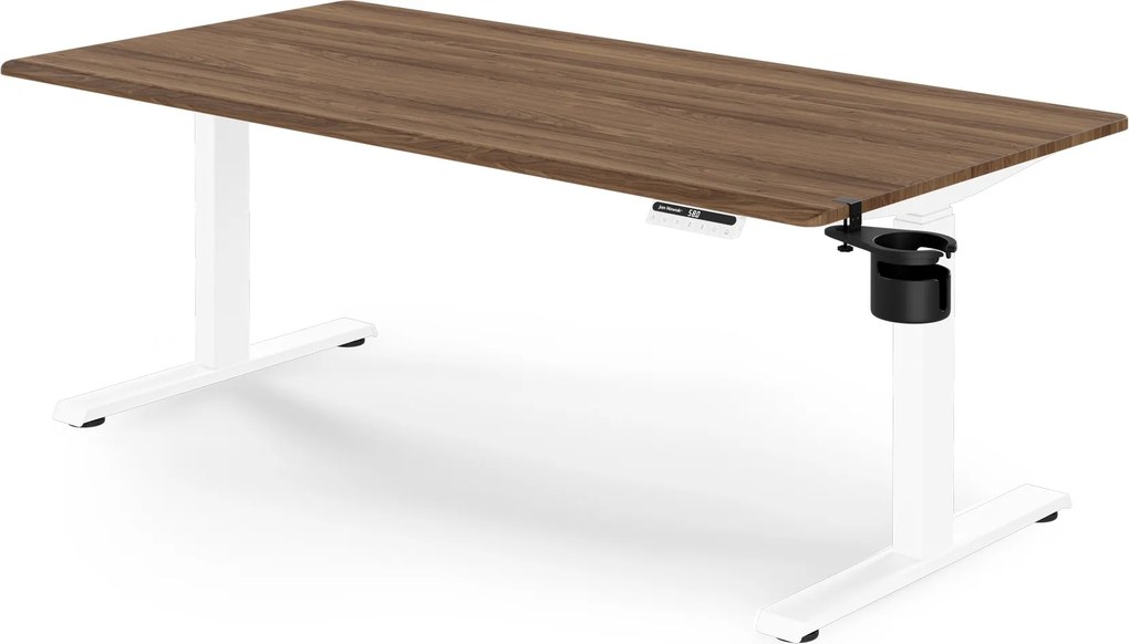 Biurko elektryczne z regulacją wysokości ergonomiczne białe/orzech,1600x800 mm: ARIA