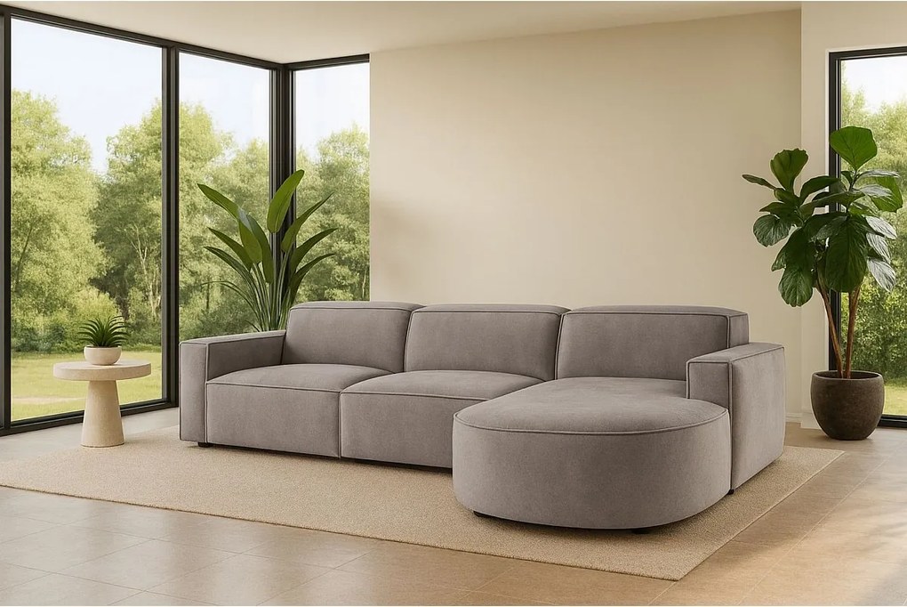 Narożnik w kształcie L zaokrąglony Cursal, tkanina Salvador, Szary, Prawy