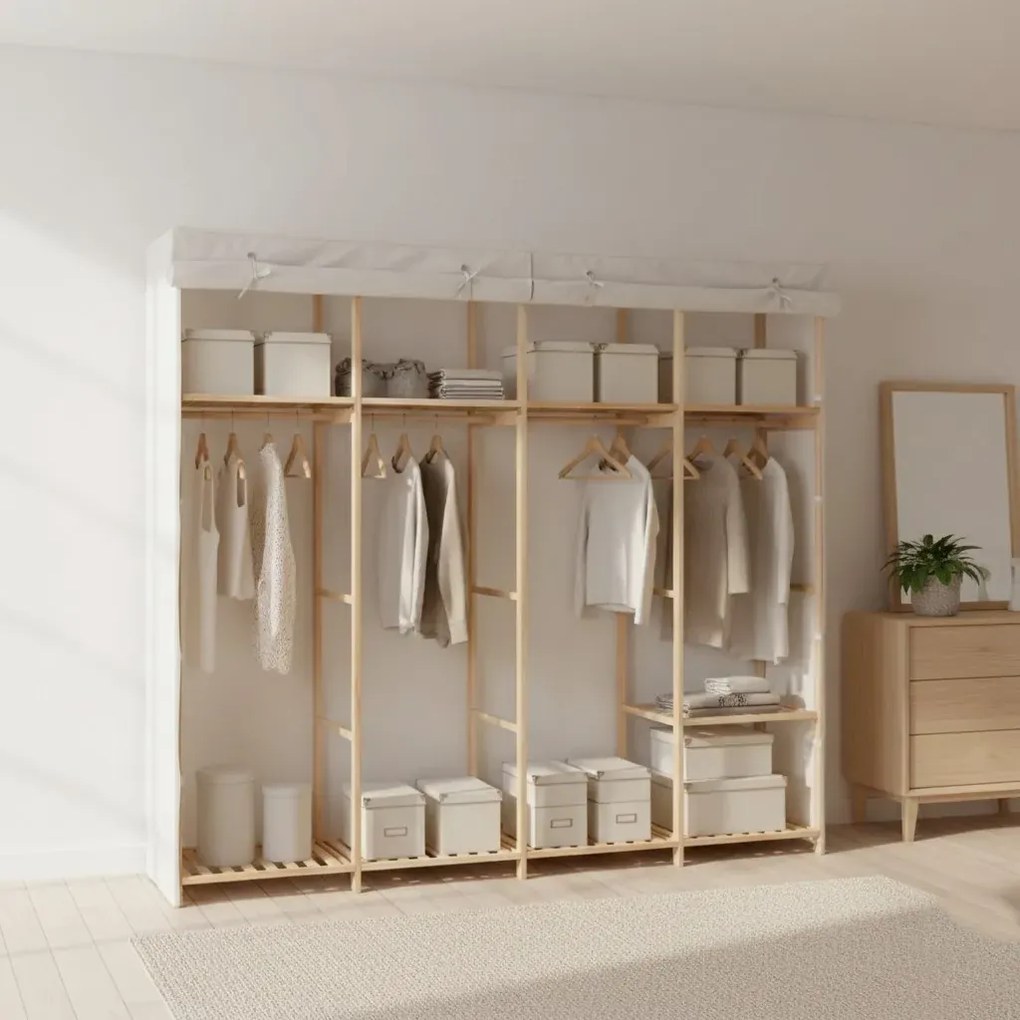 Biała duża szafa tekstylna z półkami i drążkiem H2-D18