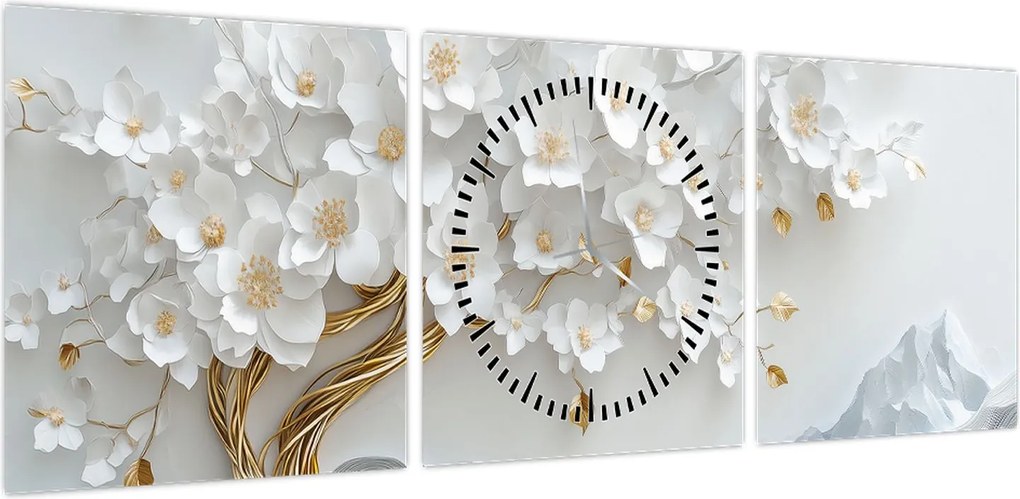Obraz – Eleganckie drzewo życia 3D (z zegarem) (90x30 cm)
