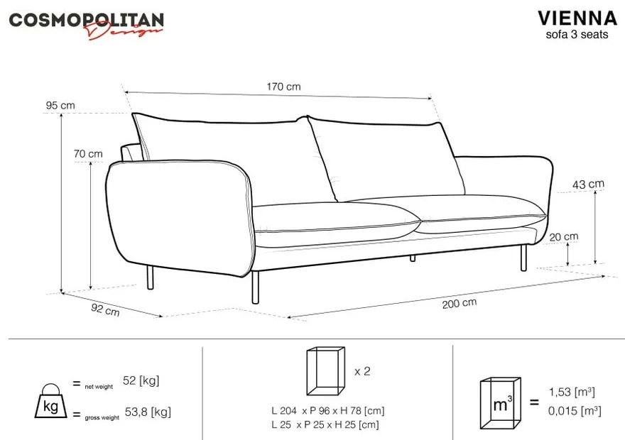 Ciemnozielona aksamitna sofa Cosmopolitan Design Vienna, 200 cm