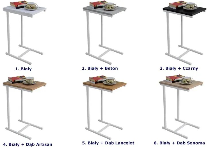 Minimalistyczny stolik pomocniczy biały + beton - Liros 5X