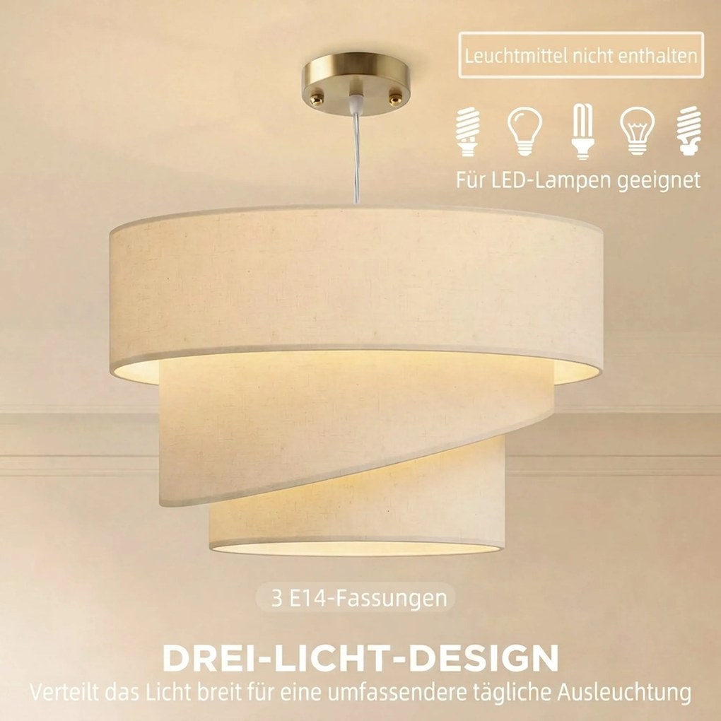 HOMCOM Lampa wisząca z 3 kloszami w wyglądzie lnu, nowoczesna lampa sufitowa z regulacją wysokości, beżowa, żarówki nie są dołączone | Aosom PL
