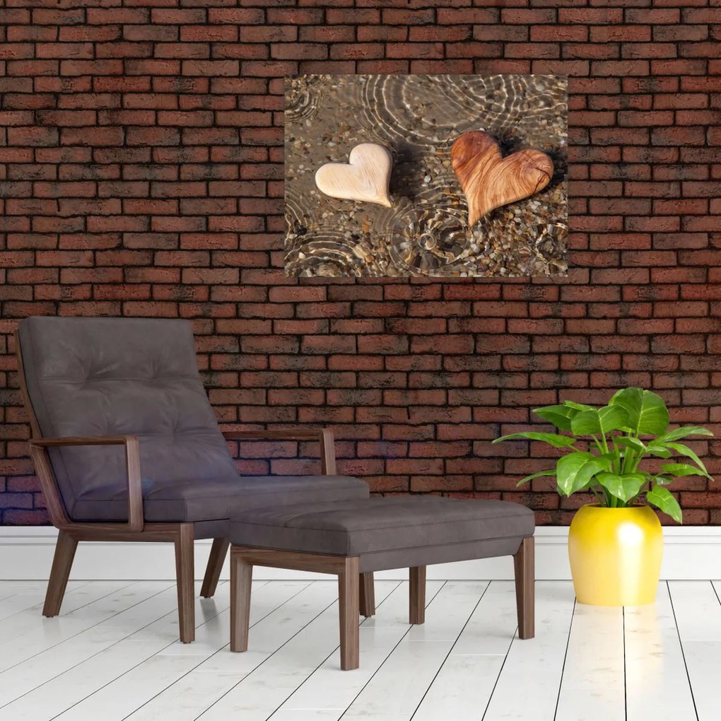 Obraz na szkle - Drewniane serca (70x50 cm)