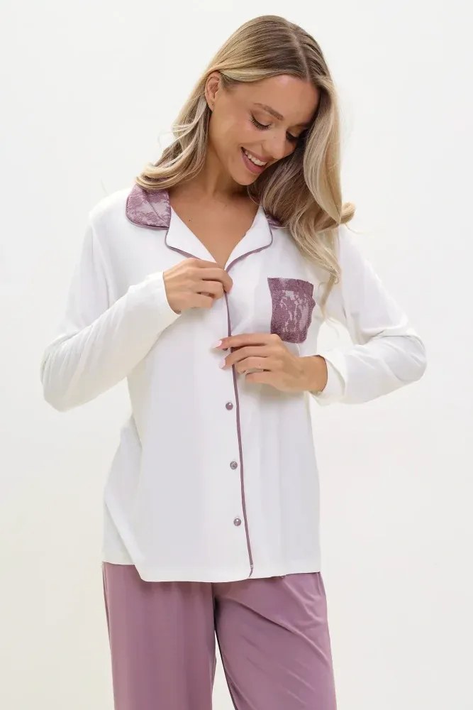 Damska bambusowa piżama CLAUDIA M Kremowy / Czarny