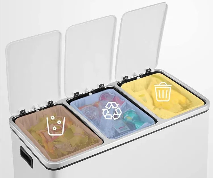 Biały stalowy kosz na śmieci z 3 pojemnikami B2-A28