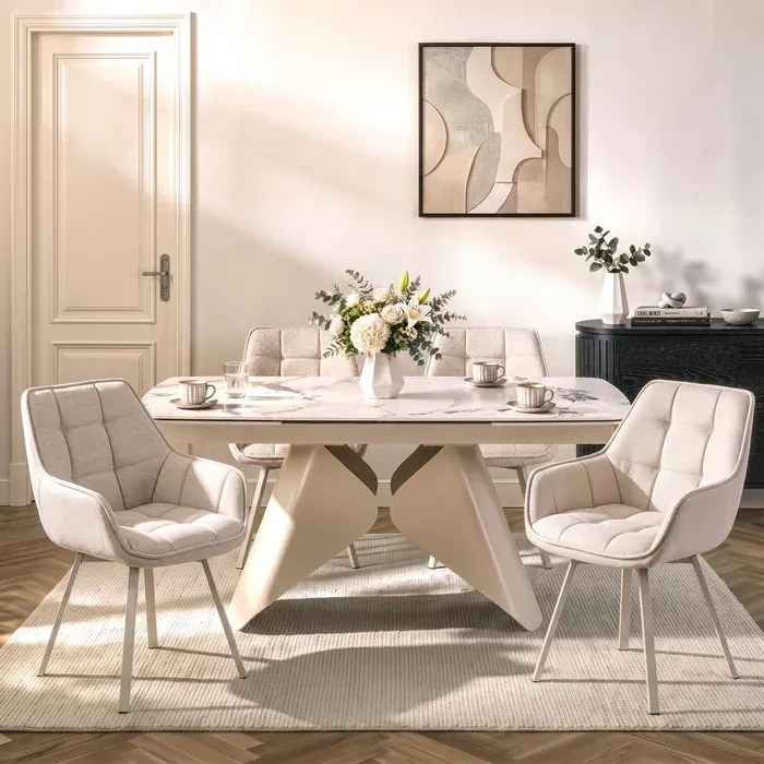 Zestaw Stół Rozkładany VERONA 160-240 cm Biały Marmur/Kaszmir i 4 Krzesła MOND Kremowe
