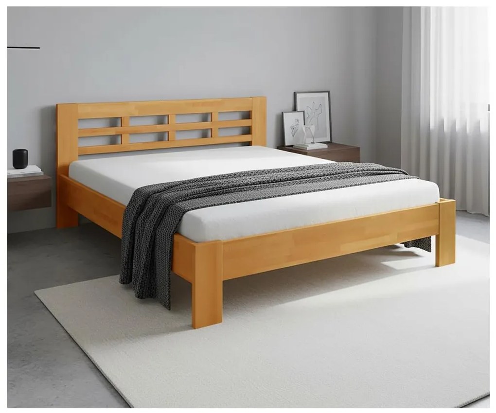 Łóżko podwójne z litego drewna ANGELA 180x200 cm jasny orzech